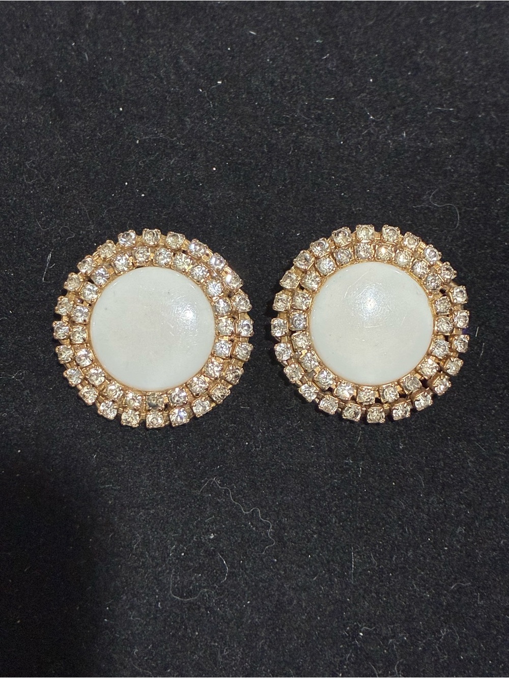 Vintage Milk Glass & Rhinestone Earrings